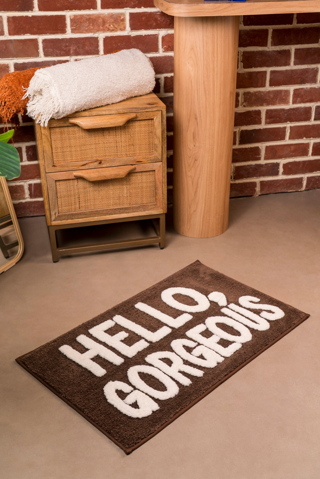 Flirty Hello, Gorgeous | Typography Bath Mat