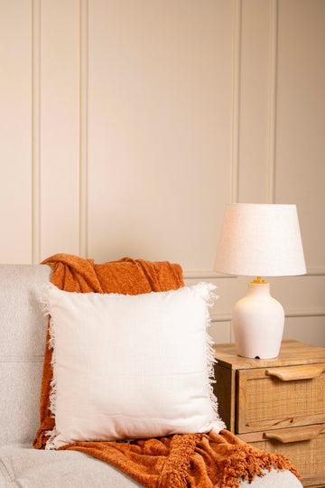 The Plume | Artisan Fringe Cotton Cushion | Pack of 1 With Filler