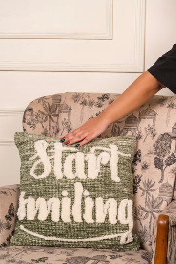 The Glow | Start Smiling Knit Cushion | Pack of 1 With Filler