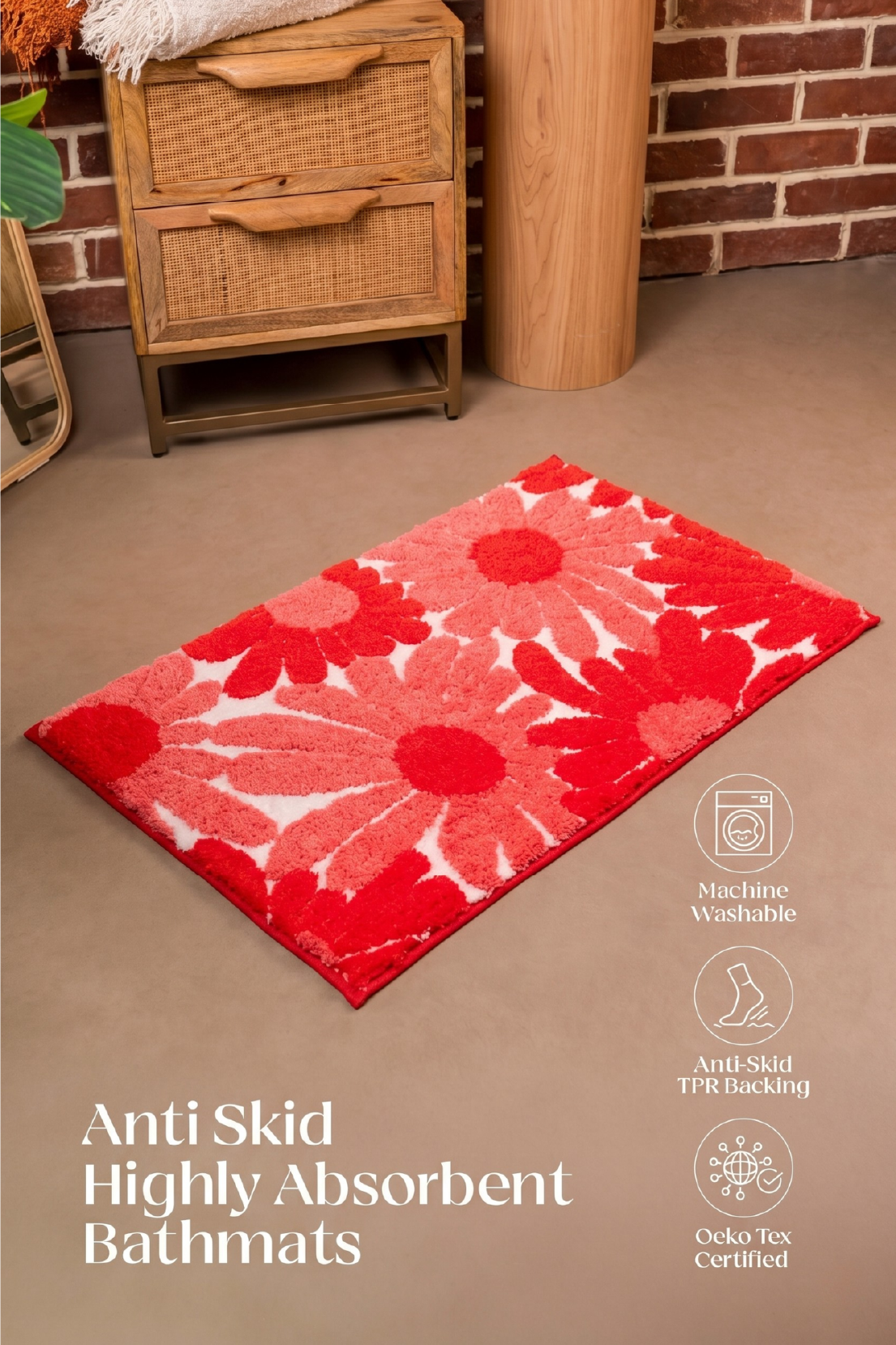 The Sol | Floral TPR Backing Bath Mat