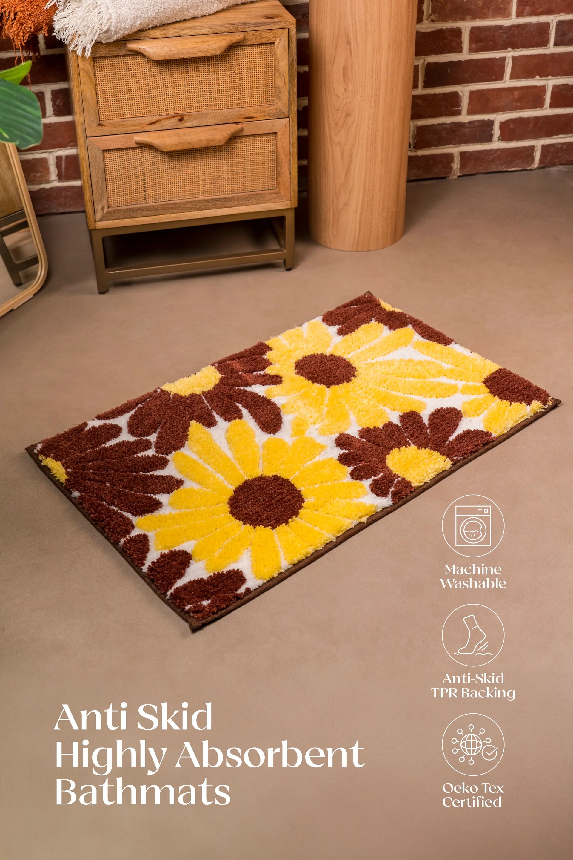 The Sol | Floral TPR Backing Bath Mat