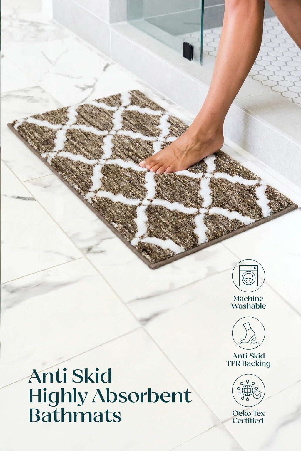 The Ivory Trellis | TPR Backing Bath Mat