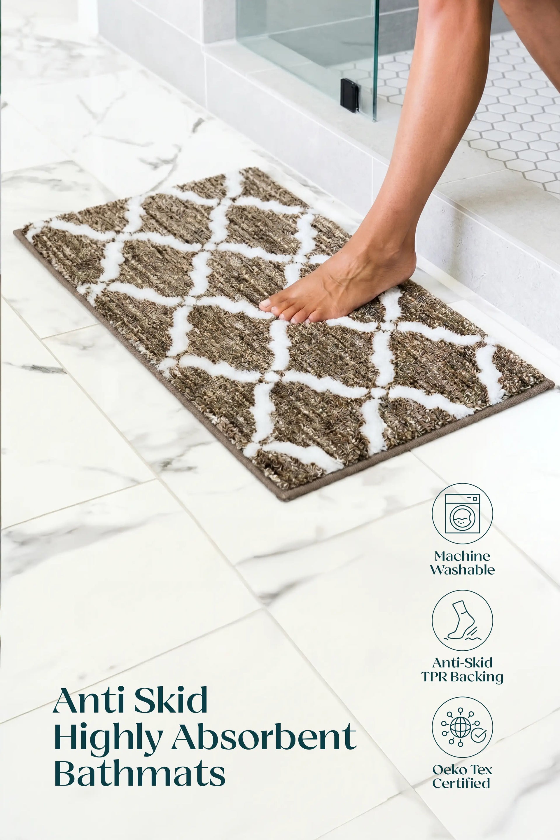 The Ivory Trellis | TPR Backing Bath Mat